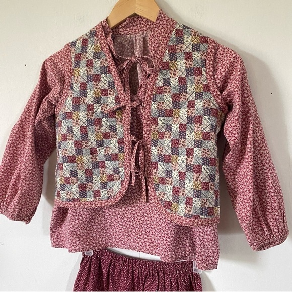 Vintage Little House On The Prairie Costume Outfit Shirt Vest Skirt Floral Girls - Picture 2 of 7